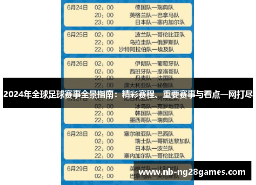 2024年全球足球赛事全景指南：精彩赛程、重要赛事与看点一网打尽